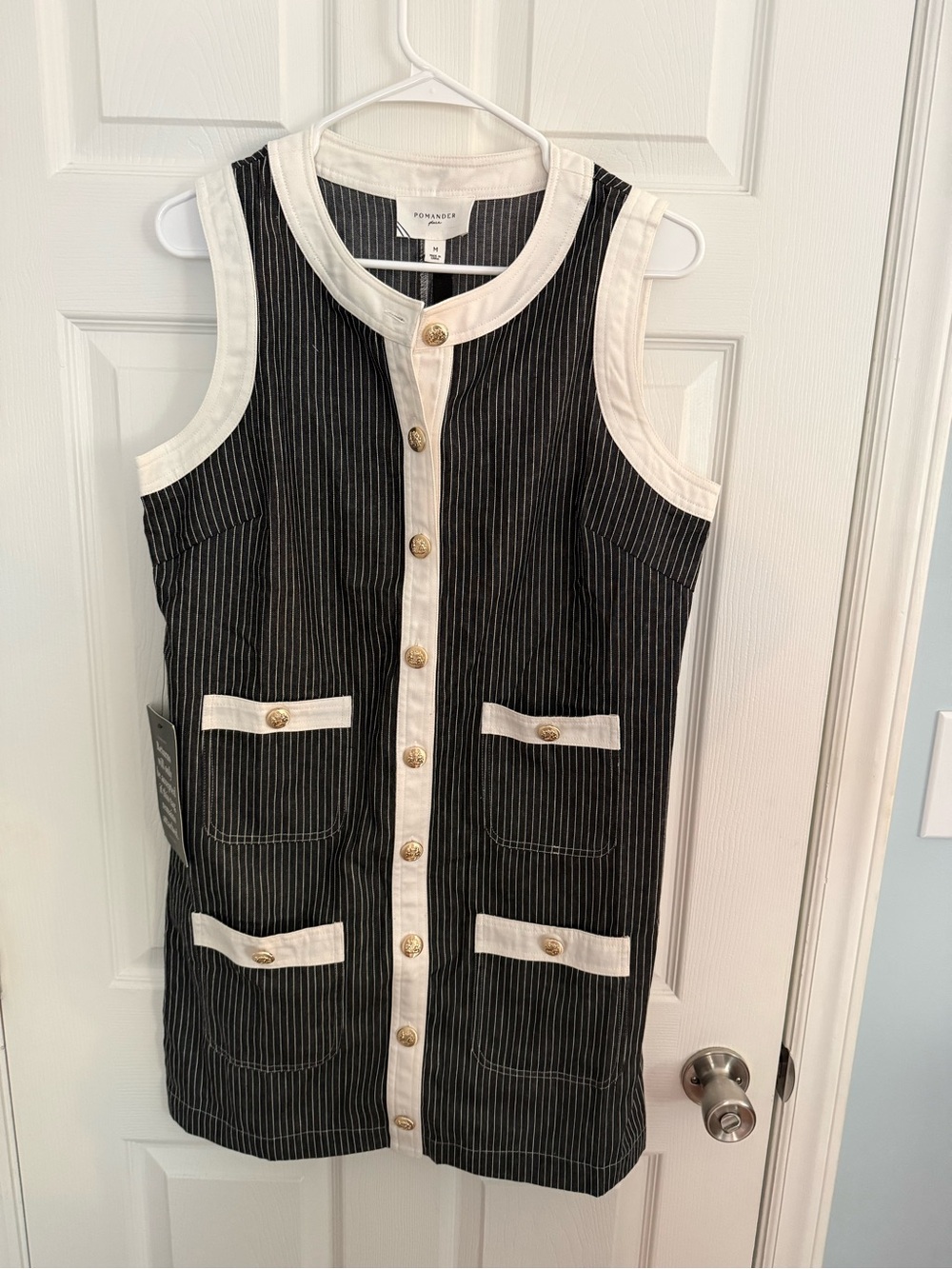 Pomander Place by Tuckernuck Black and White Pinstripe Sleeveless Shift Dress